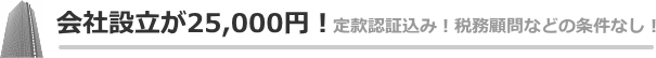 会社設立だけのご依頼は手数料が25,000円とお得